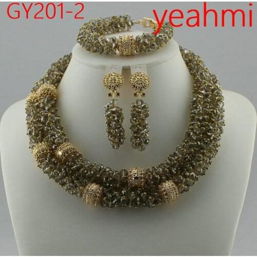New Nigerian Crystal Beads Necklace Jewelry Set African Handmade Royal Blue Style Wedding Jewelry Set GY201-2
