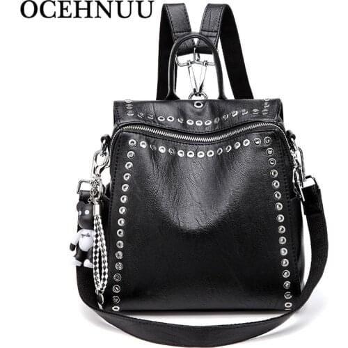 OCEHNUU New Women Backpack Soft PU Leather Shoulder Bag Lady Backpacks For School Rucksack Woman Bagpack Rivet Plecak Damski