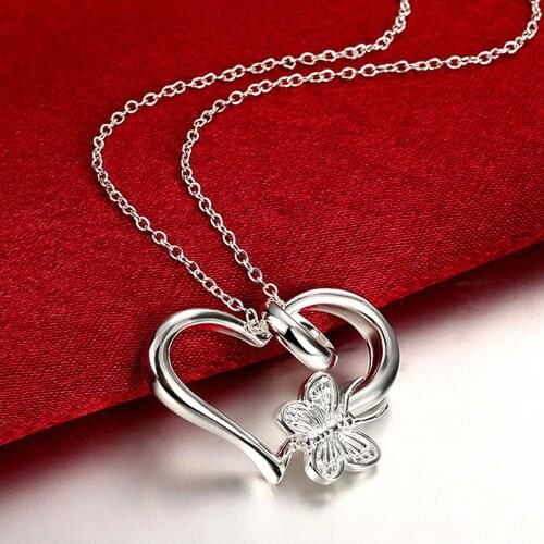 New Fashion 925 Silver Necklace Insect Butterfly Heart Pendant Necklaces for Women Girl Luxury Jewelry