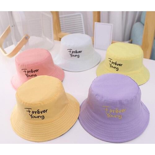 Summer Bucket Cap Letter Printed Sun Protection Cute Soft Embroidered Fishing Hat Children Kids Outdoor Beach Sun Fisherman Hat