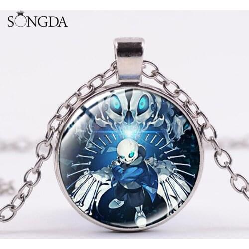 Hot Video Game Undertale Necklace Handmade Glass Photo Cabochon Pendant Sans Papyrus Cosplay Jewelry Gifts for Boy Girls