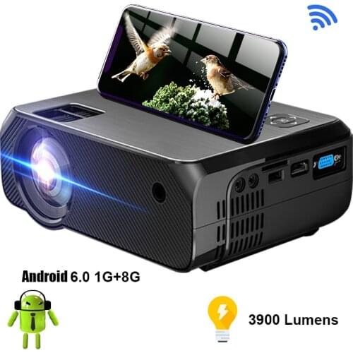 Android Projector Wifi Android 6.0 Mini Portable Projector 3900 Lumens Home Cinema For 1080P Phone Video 3D Beamer PR57001