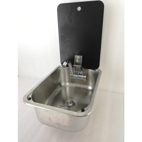 Boat Caravan Stainless Steel Sink with Tempered Glass Lid 380*280*136mm GR-566B