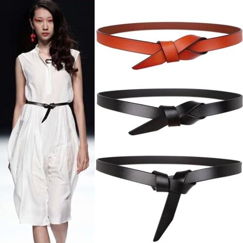 High Quality Long Fashion soft Waist belts Ladies real Leather Knotted Belt Women dress Accessories genuine cow party waistbands