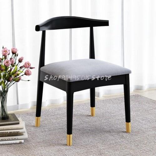 Nordic Restaurant Light Luxury Italian Chair Backrest Solid Wood Dining Table Dining Chair With Copper Cover Modern Horn Chair