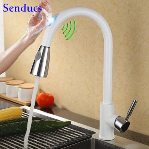 Touch Kitchen Faucet Senducs Pull Out Kitchen Sink Faucet Stainless Steel White Kitchen Sensor Faucet Black Chrome Touch Faucet