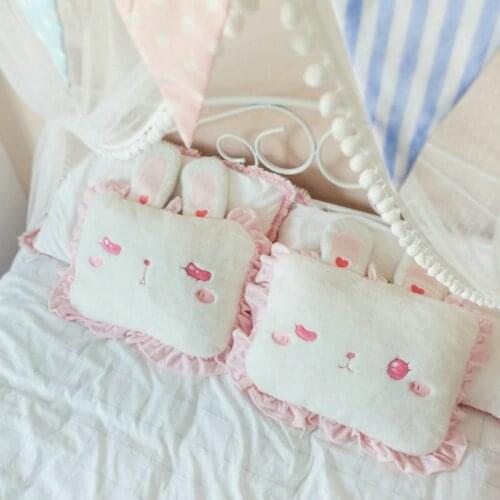 Cute Pink Rabbit Square pillow With Bunny Ears lace pillow Princess Girl Room Bed Decor Sleeping Pillow Birthday gift