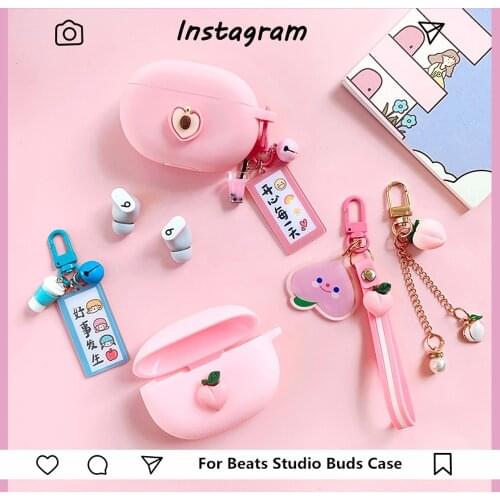 Cute Pink Peach Cover for Beats Studio Buds Case TWS Bluetooth Earphone Case Accessories Wireless Headphone Portable Box Luxury