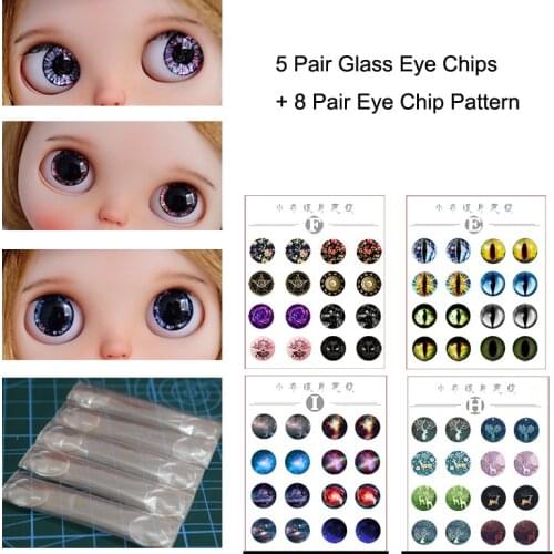 5 Pair Glass Blyth Doll Eye Chips + 8 Pairs Starry Sky/Cat Eye Style Eyechips Pattern for DIY Modified Toys Accessories