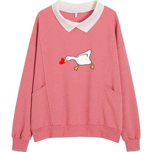 Cartoon Duck Graphic Hoodies Cotton Long Sleeve Sweetshirt for Girls Casual Pullover Best Friend Sweatshirt Cute Sudadera Mujer