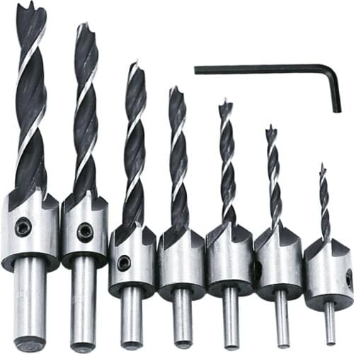 Tricuspid woodworking countersunk drill reaming bit woodworking chamfer steering drill 4pcs high speed steel bit