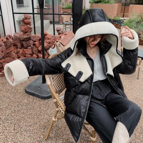 Free size lamb wool outdoor women long jacket 90% white down Waterproof windproof womens coats warm winter short parka