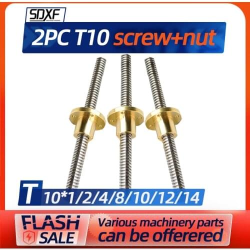 Two pieces of T10 screw stainless steel screw 3D printer excavator stepper motor screw lead 2 3 4 8 10 12 14MM