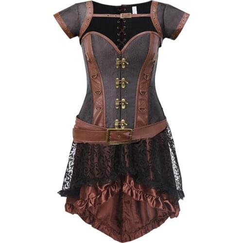 Vintage Bustiers Corsets Dress Women Clothing Show Costumes Brocade Steel Boned Steampunk Jacket Corset With Belt