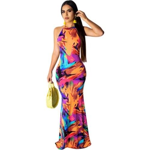 Elegant Fashion Women Dresses Summer 2021 New Arrival Colorful Printed Sheath Midi Boho Holiday Outfits Wedding Vestidos Whole