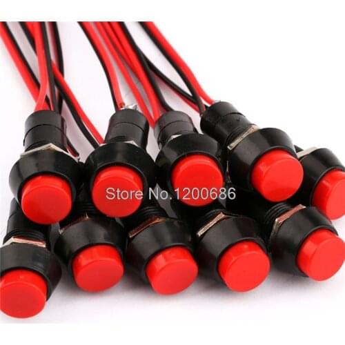 12mm 12V Momentary On Off Push Button Switches Round Red Cap Switch with 15cm Lead PBS-11B