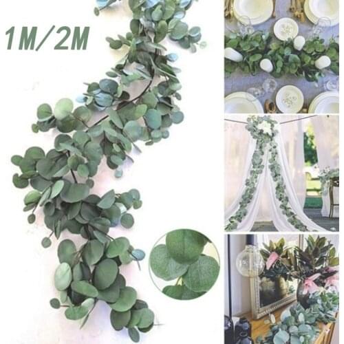 2M Artificial Green Eucalyptus Garland Leaves Vine Fake Vines Rattan Artificial Plants Ivy Wreath Wall Decor Wedding Decoration