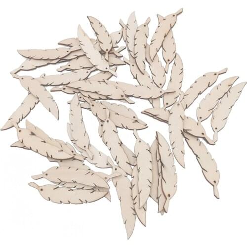 50pcs Feather Shape Laser Cut Wood Feather Embellishment Wooden Shape Craft Wedding Decor