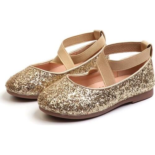 2021 Girls Ballet Flats Baby Dance Party Girls Shoes Glitter Children Shoes Gold Bling Princess Shoes 3-12 years Kids Shoes