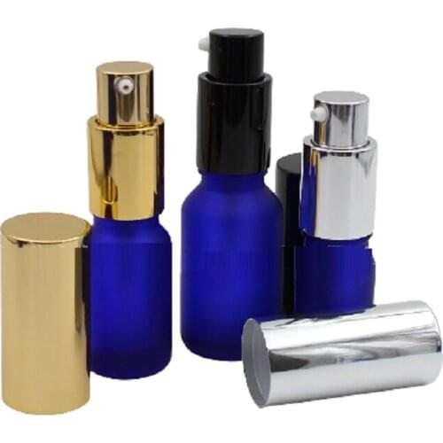 5ML 10ML 15ML 20ML 30ML 50ML 100ML Empty Frost Blue Cosmetic Emlusion Lotion Pump Bottle Gold Silver Black Lid Refillable Vials
