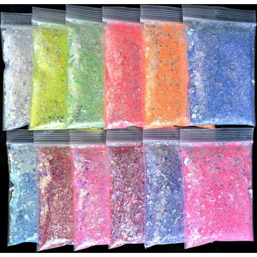 500g/Bag 12Colors Chunky Glitter Mermaid Star/Moon/Butterfly/Hexagon Holographic Laser Fluorescence Sequins Mixed Glitter Tr#47