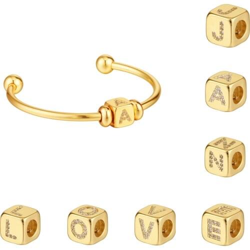 A-Z Adjustable Spacer Beads Pendant Bangle Bracelets Copper Cubic Zirconia 26 Alphabet Letter Bracelets Women DIY Jewelry Gift
