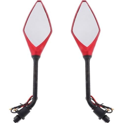 4 Packs Motorcycle Side Rear View Mirrors with LED Turn Signal 10mm Indicator Light [Red+Black]