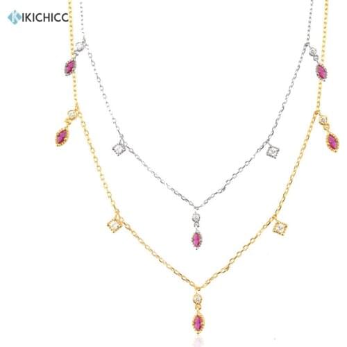 KIKICHICC 925 Sterling Silver Pink Zircon Rose Red Charm Choker Necklace Women Wedding Jewelry Gift For Luxury Jewelry Chains