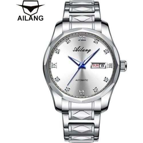 AILANG Mens Watch Automatic Mechanical Stainless Steel Waterproof Sports Calendar Luxury Luminous Casual Fashion Mens Watch