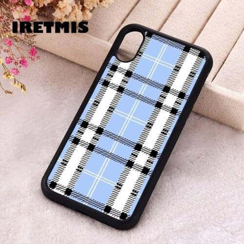 Iretmis 5 5S SE 2020 Phone Cover Case for iPhone 6 6S 7 8 Plus X Xs XR 11 12 Mini Pro Max Silicone TPU Plaid blue