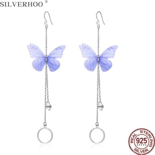 SILVERHOO 925 Sterling Silver Drop Earrings For Women The Butterfly Shape Design Imitation Pearl Earring Party Fine Jewelry New