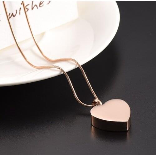 IJD9095 Engrave Plain Rose Heart Keepsake Urn Necklace for Women,Stainless Steel Pet/Human Ashes Holder Jewelry