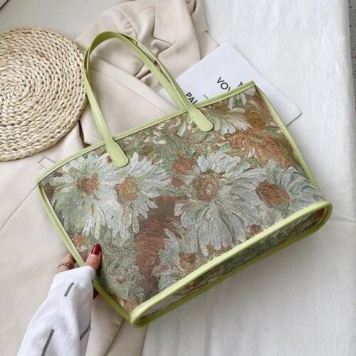 Oil Painting Luxury Brand Big Canvas Tote 2021 Trends Womens Designer Handbag Shopper High Capacity Shoulder Shopping Bags