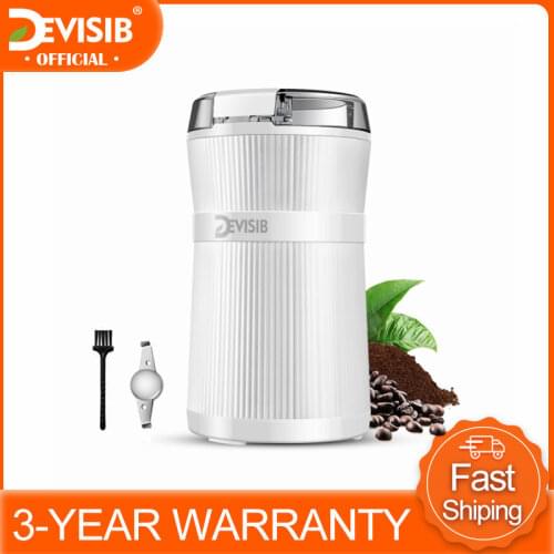 DEVISIB Electric Coffee Grinder 200W with Stainless Steel Blade & Bowl One-Touch Control for Beans Nuts Spice Sugar Grains