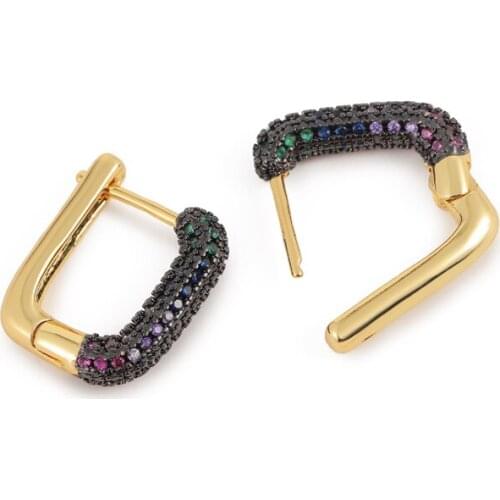 Square Geomotric Metal Full of Crystal Lock Style Earring for Women Hoop Colorful Crystal Wedding Party Earrings Jewelry Gift