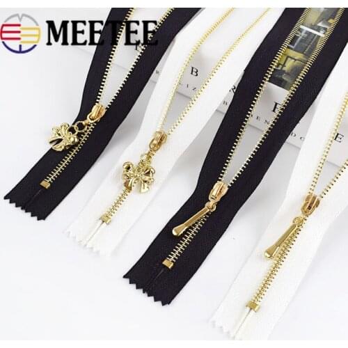 Meetee 2pcs 20/30cm 3# Metal Zipper Close-End Auto Lock Gold Teeth Decor Zip DIY Bag Purse Garment Sewing Tailor Accessory ZA226