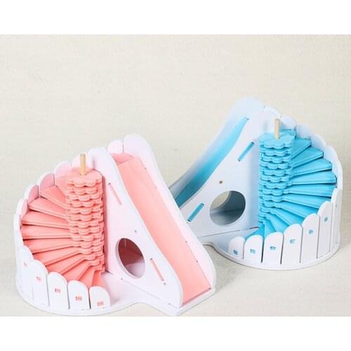 Cute Hamster Wooden House Small Pet Eco Wood Creative Viewing Deck Cabin Little Mouse Slide Climbing Toy Small Animal Nest Cages