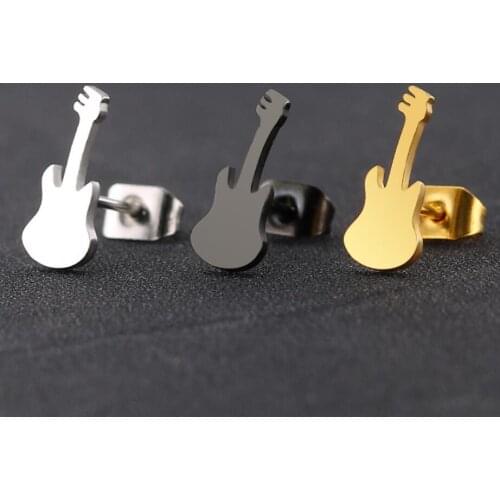 Stainless Steel Music Instrument Guitar Stud Earrings for Women Girl Earing Musical Stud Oorbellen Homme Femme Bijoux