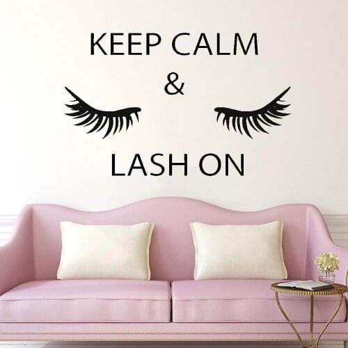 Keep Calm and Lash On Quote Wall Stickers Eye Eyelashes Lashes Extensions Eyebrows Wall Sticker Decal Vinyl Removable DK-223