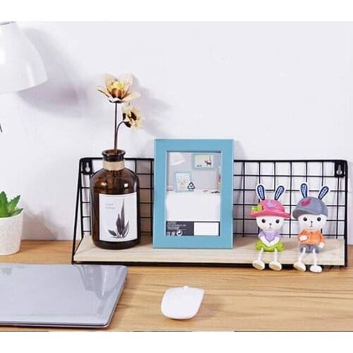 NHBR Wrought Iron Floating Shelves Wall Mounted Storage Rack Creative Bedroom Wall Shelf