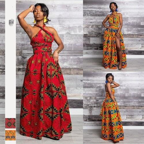 2019 new summer elegent fashion style african women printing plus size polyester long dress