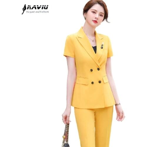 High End Design Suits Women Summer New Fashion Temperament Formal Short Sleeve Slim Blazer And Pants Office Ladies Work Wear