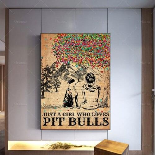 Just A Girl Who Love Pitbulls Poster, Love Dog Wall Art, Pitbulls Lover Gift, Girl Loves Dog Art Print, Vintage Wall Decor