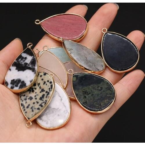 Natural Stone Quartzs Pendants Gold Color Water Drop Flash Labradorites for Jewelry Making Diy Women Necklace Earrings Gifts