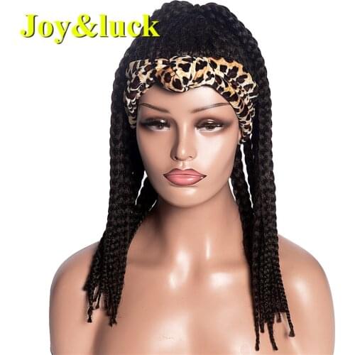 Joy&luck African Turban Wig Wrap and Wig Linked Headband Wigs Box Braids Synthetic Head Wrap Wig