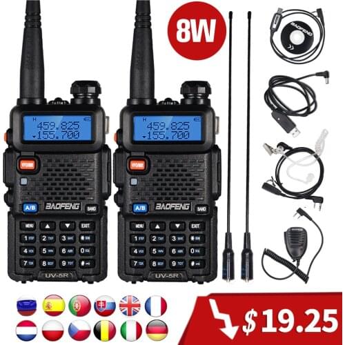 2PCS 8W Baofeng uv 5r Walkie Talkie UV-5R High Power Two Way Radio Portable Dual Band FM Transceiver uv5r Amateur Ham CB Radio