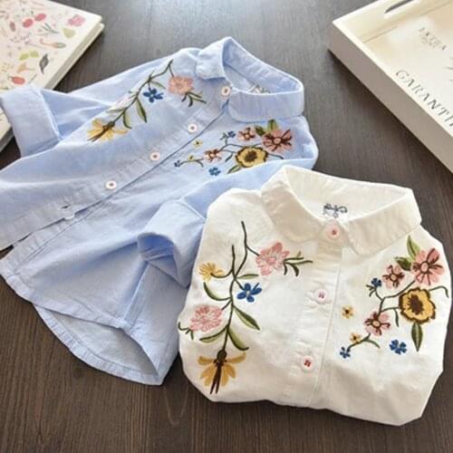 Baby GirlsFlower Embroidered Shirt New Casual Childrens Clothing Autumn Kids Pullover Long Sleeve Stripe Shirts GIrl Top