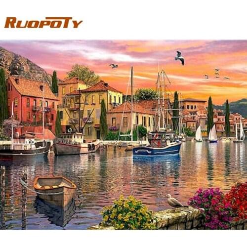 RUOPOTY Framed Painting By Numbers Beautiful Seaside Scenery Oil Picture By Number Handmade 40x50cm Acrylic Paint Color Pictures