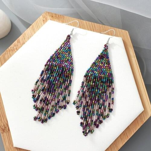 Most Popular Bohemia Jewelry Accessories Handmade Seed Beaded Drop Earrings Boho Long Tassel Beads Earrings Dangle for Women