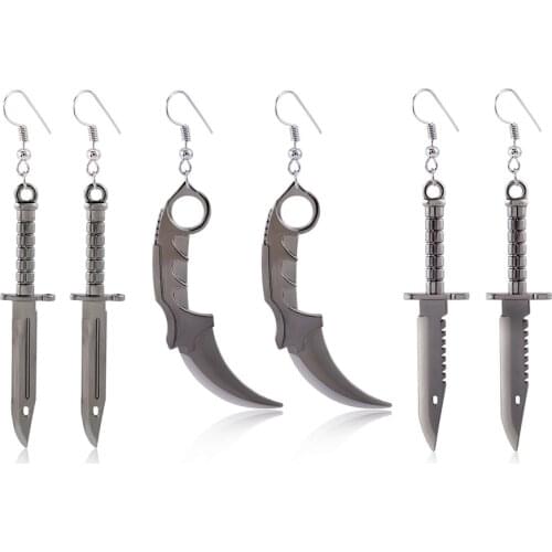 Counter Strike Earrings For Male Karambit Key Chain Weapon CSGO M9 Key Holder Drop Earring Porte Clef Earrings Butterfly Jewelry